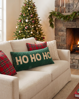 Ho Ho Ho Quilted Green Velvet Lumbar Pillow