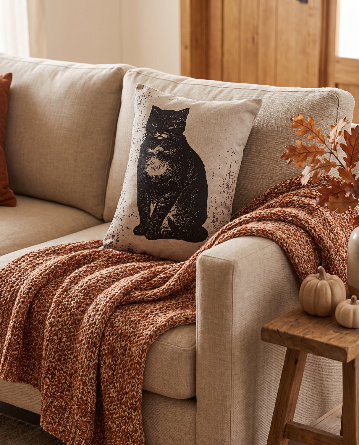 Primitive Black Cat Accent Pillow
