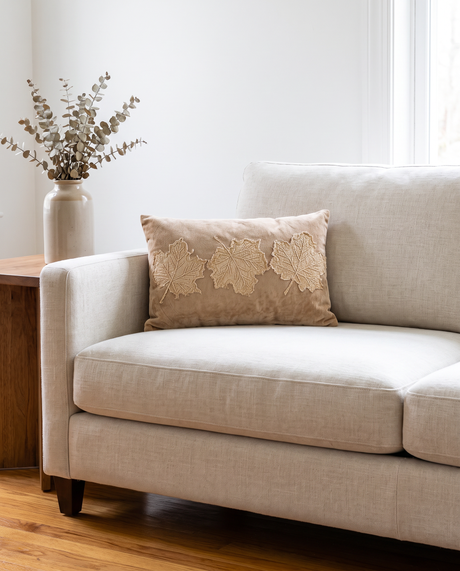 Tan Velvet Leaf Lumbar Pillow
