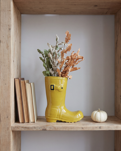 Yellow Ceramic Rain Boot Vase