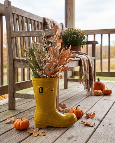 Yellow Ceramic Rain Boot Vase