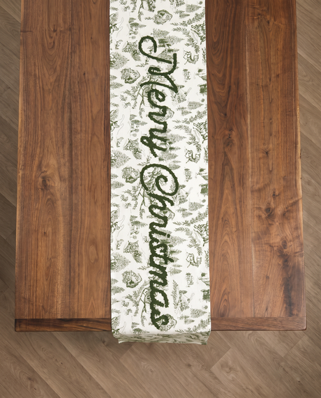 Green Toile Merry Christmas Table Runner