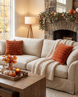 Rust Orange Ribbed Vegan Fur Throw Pillow