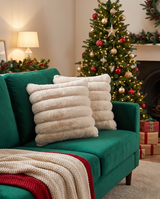 Cream Ribbed Faux Fur Pillow with Velvet Back