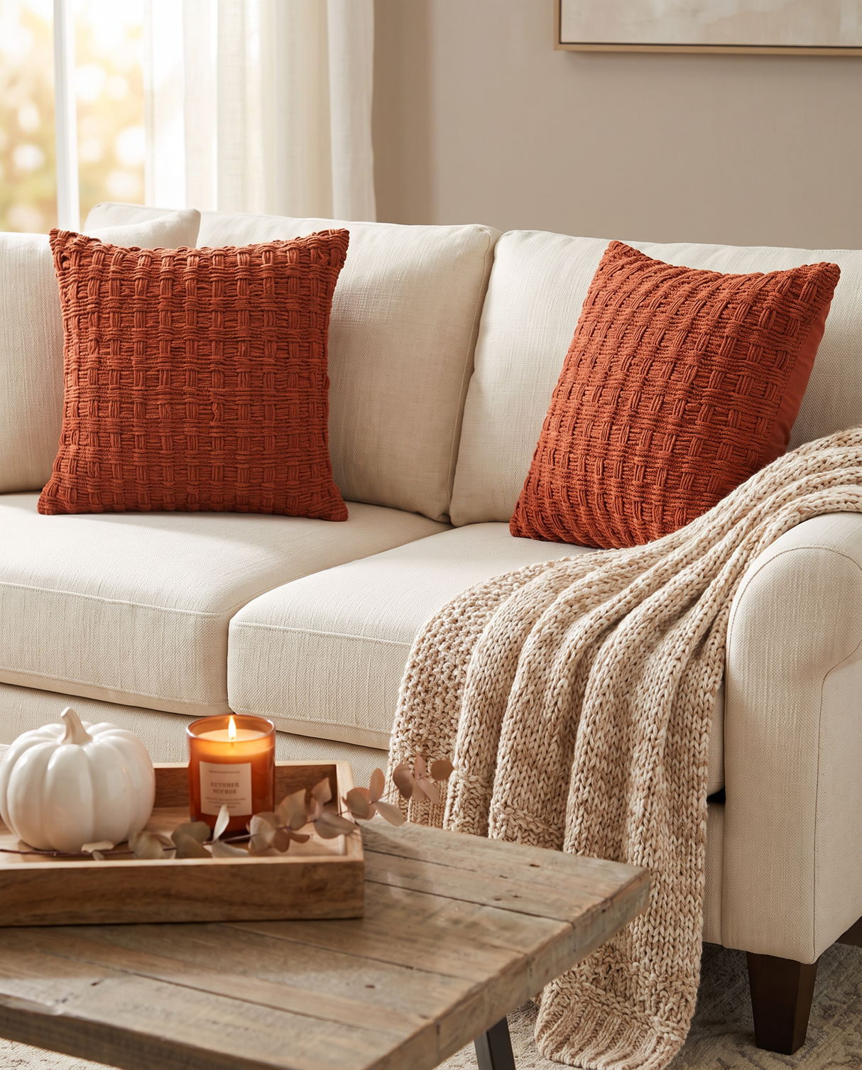 Rust Chenille Waffle Weave Throw Pillow