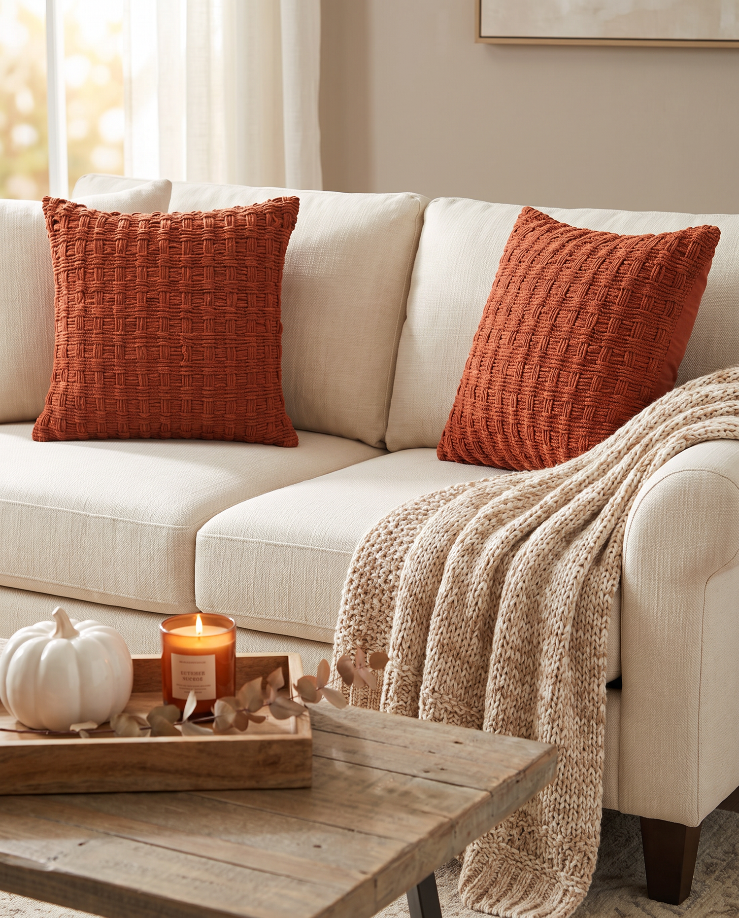 Rust Chenille Waffle Weave Throw Pillow