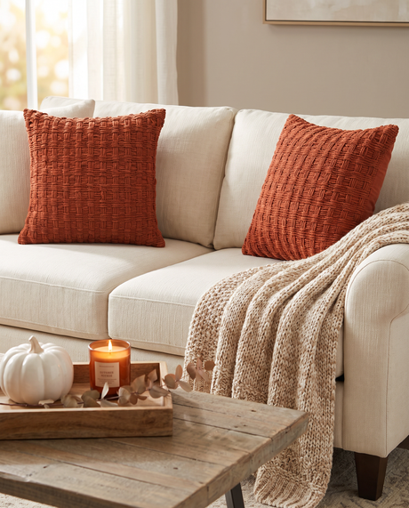 Rust Chenille Waffle Weave Throw Pillow