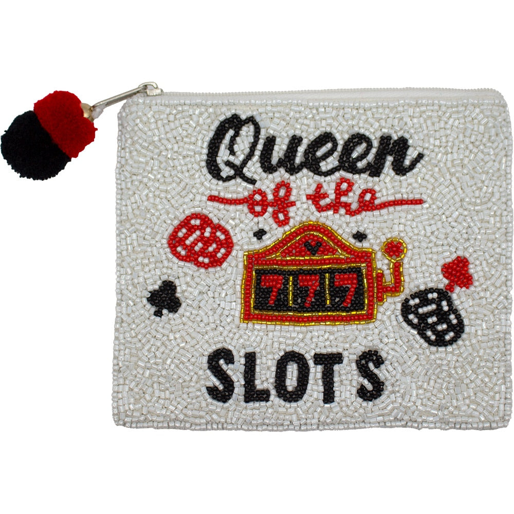 Queen of Slots Beaded Coin Pouch with Pom-Pom Zipper