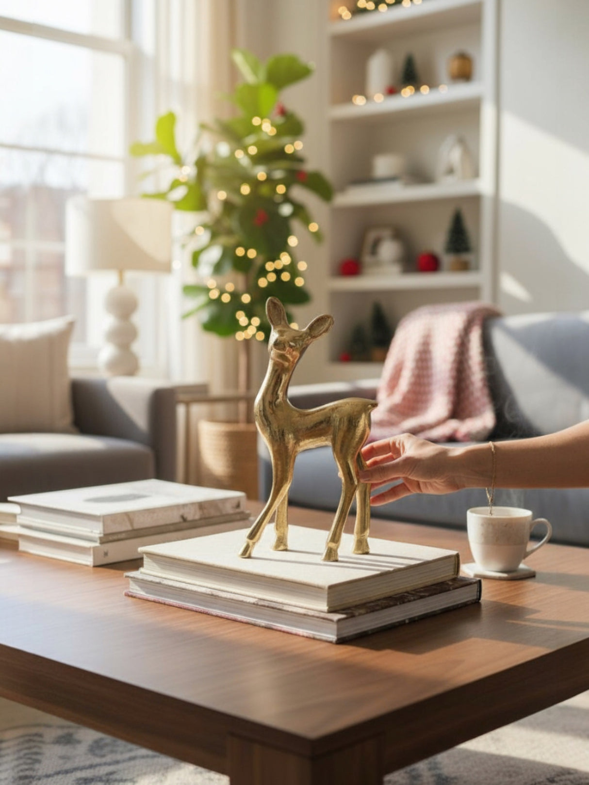 Gold Cast Aluminum Deer Figurine