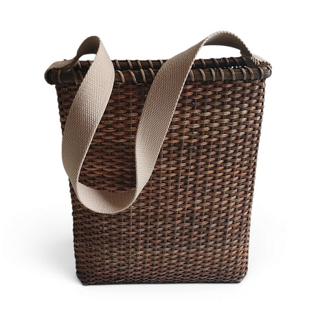 Handwoven rattan wall basket with strap for front door floral arrangements and seasonal home décor
