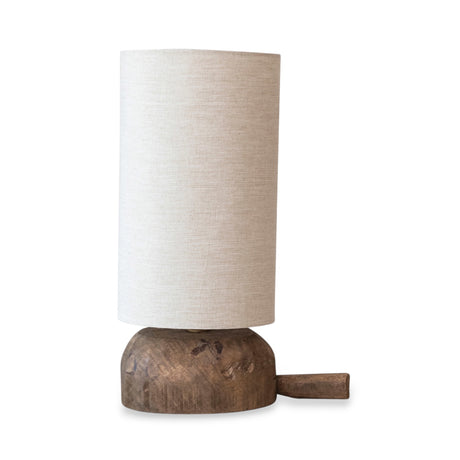 reclaimed wood base chambray shade table lamp by Creatvie Co-Op