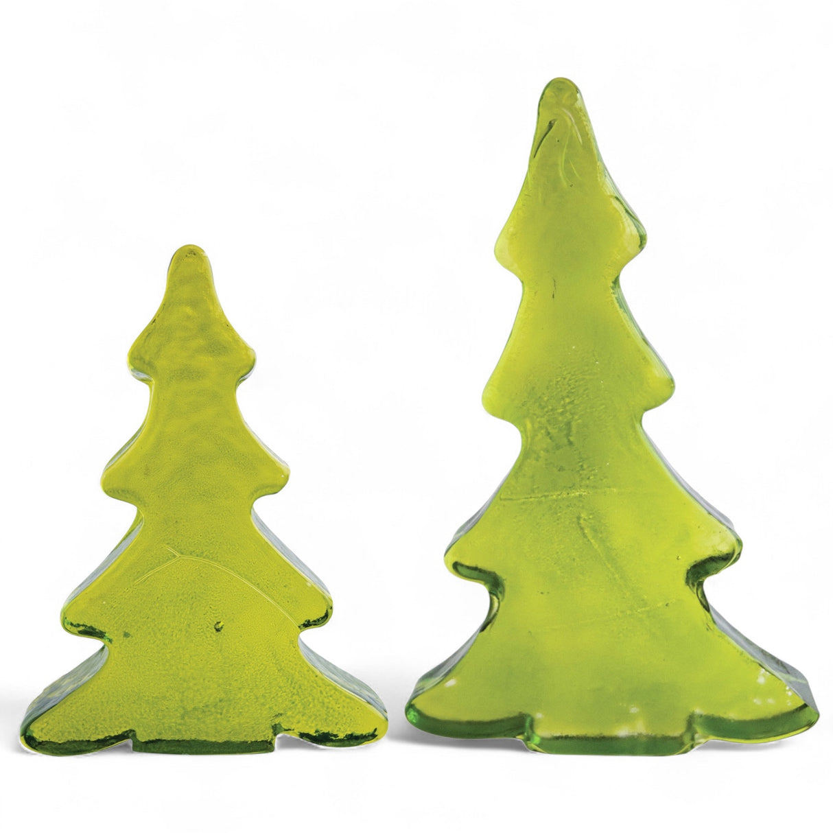 Recycled green glass Christmas trees, available in two sizes