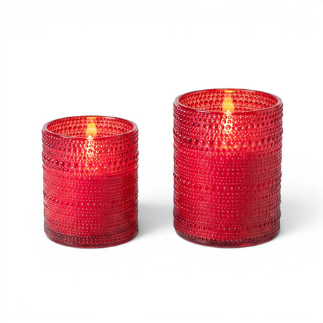 Red beaded glass LED candles with real wax in two sizes