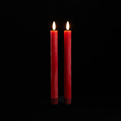 set of 2 red battery operated taper candles