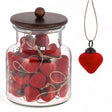 Red flocked heart-shaped ornament with twine hanger,