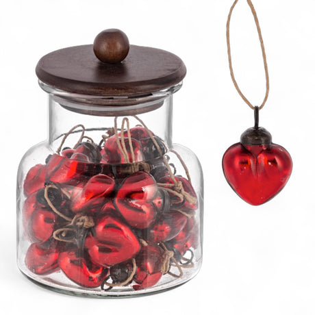 Red mercury glass heart ornament with twine hanger