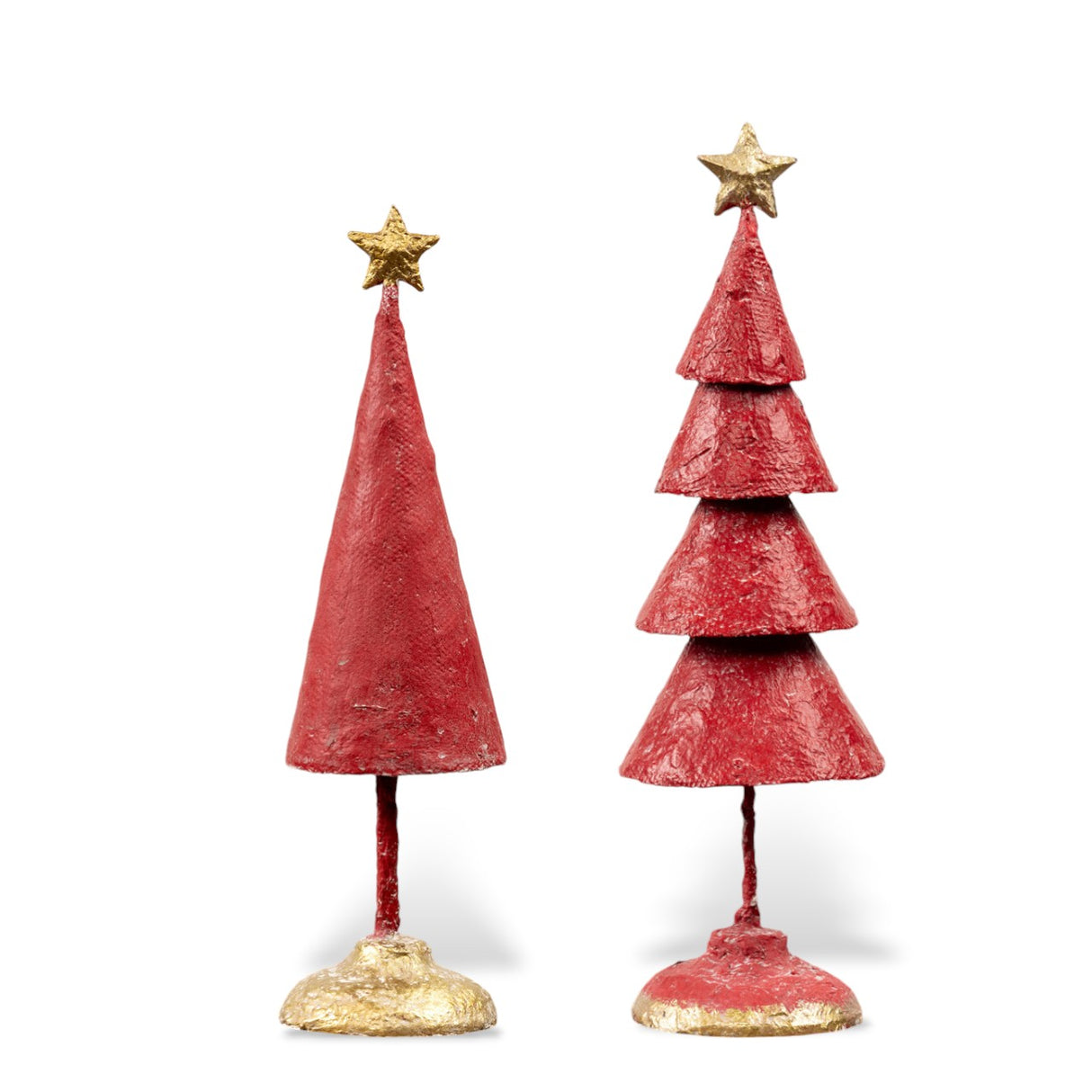 metal and paper red christmas trees with gold star