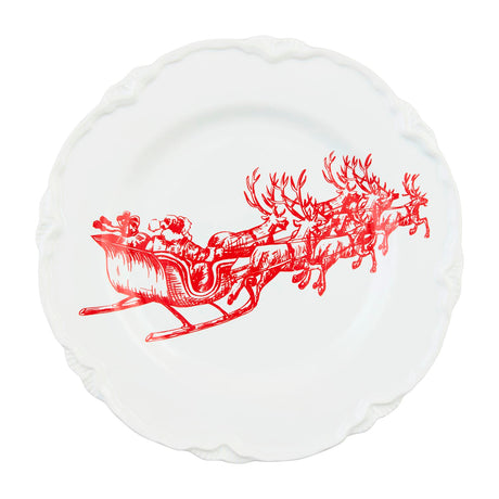 Santa's sleigh red toile pattern dessert plate