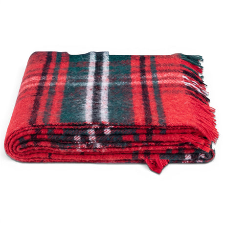 Red and green tartan plaid fringe throw blanket for Christmas décor