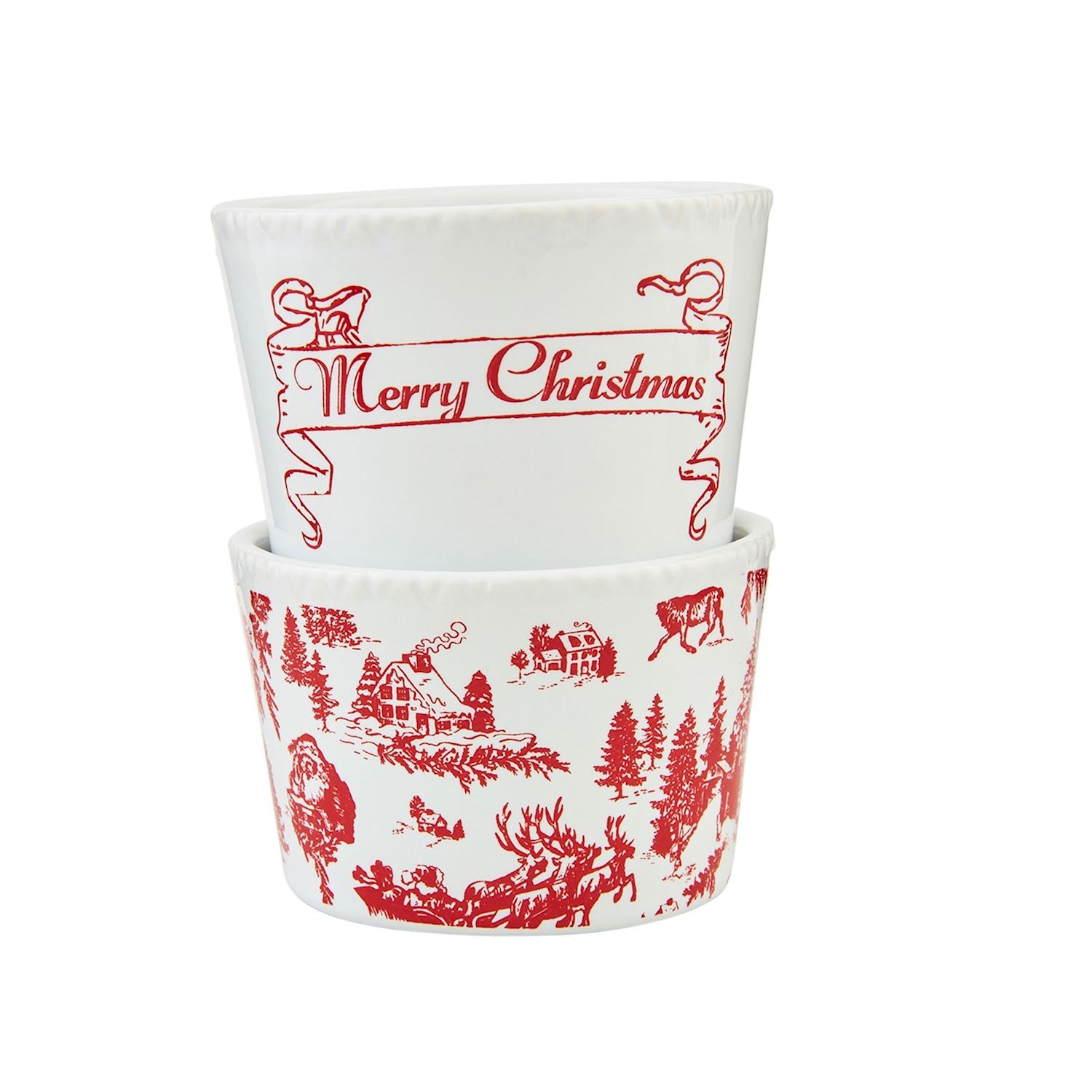 Red Toile Christmas Tidbit Dish Set
