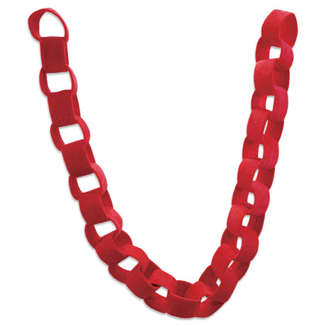 Red velvet chain link garland, 72 inches long with soft fabric links