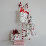 Tall decorative ladder with six rungs, rounded side rails, and lightly distressed red and white candy stripes