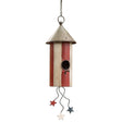 red white striped patriotic hanging birdhouse metal outdoor decor with star accents