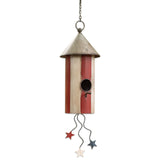red white striped patriotic hanging birdhouse metal outdoor decor with star accents
