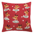 Red 20-inch pillow with appliquéd reindeer faces and names
