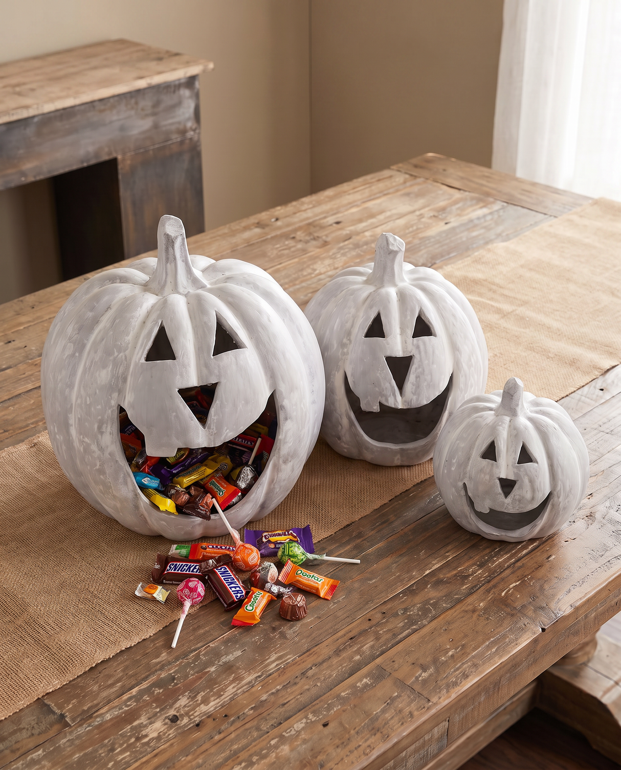 Grey Big Mouth Jack O'Lantern Resin Mache Pumpkin