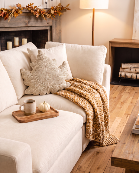 Oatmeal and Sage Tweed Leaf Accent Pillow