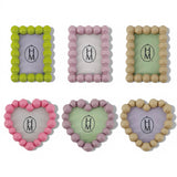 Resin heart photo frame magnet with beaded edge, small magnetic picture frame for fridge display