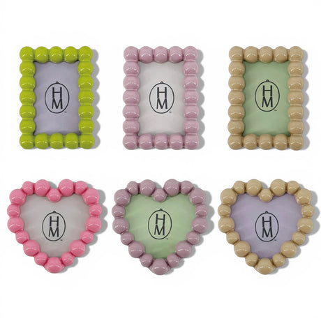 Resin heart photo frame magnet with beaded edge, small magnetic picture frame for fridge display