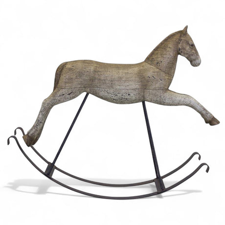 Resin decorative horse rocker 22.25 inches long with metal base and weathered wood finish