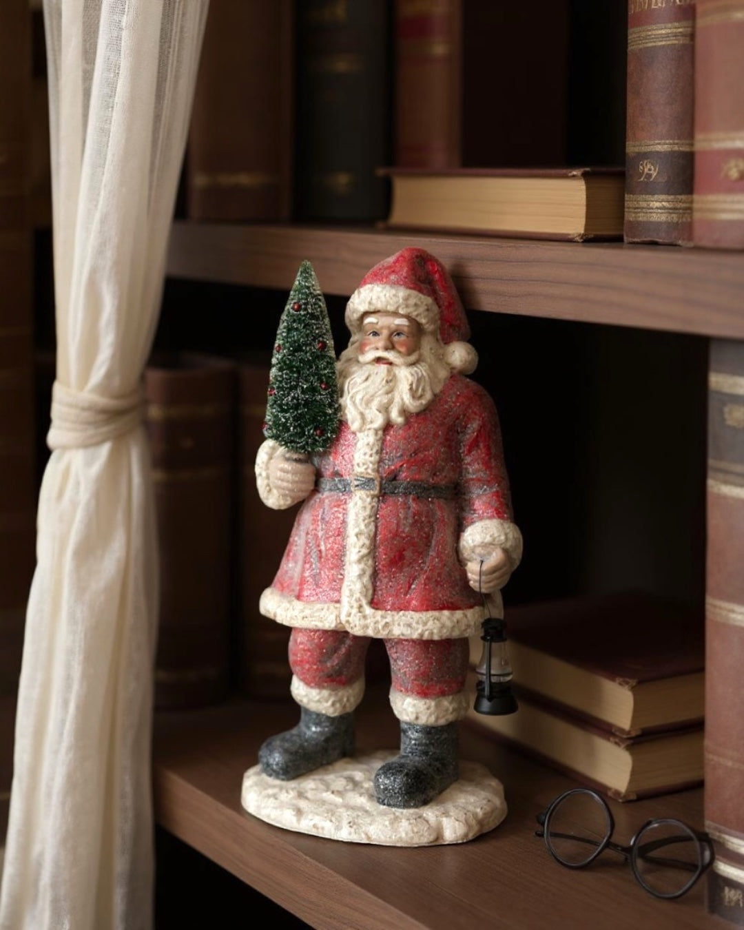 Vintage-Inspired Santa with Lantern & Bottle Brush Tree