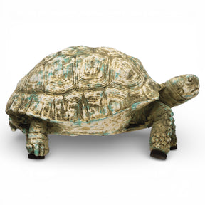 Distressed verdigris resin turtle figurine for coastal and garden home decor