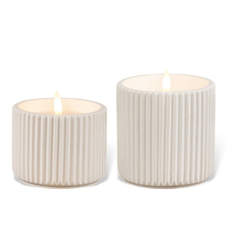 white ribbed cement LED flameless candle