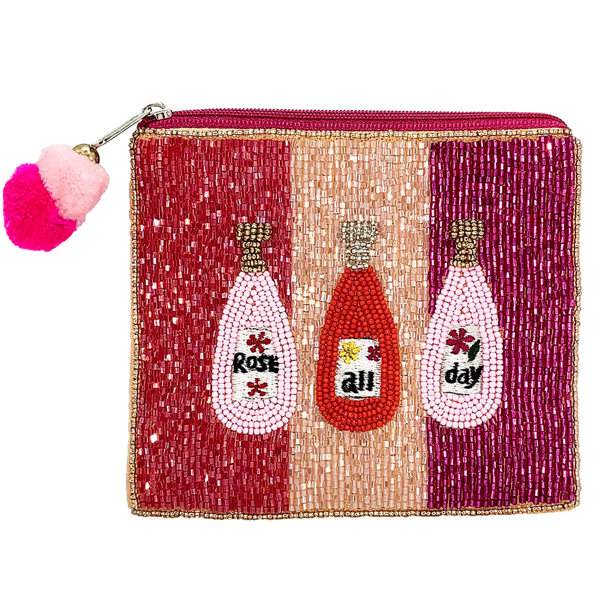 Rosé All Day Beaded Coin Pouch with Pom-Pom Zipper