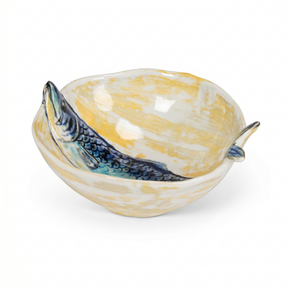 blue yellow ceramic fish bowl coastal decorative small serving bowl