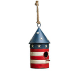 round patriotic birdhouse red white blue hanging metal birdhouse outdoor garden decor