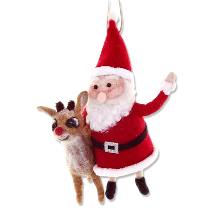 rudolph and santa felt ornament by Cody Foster
