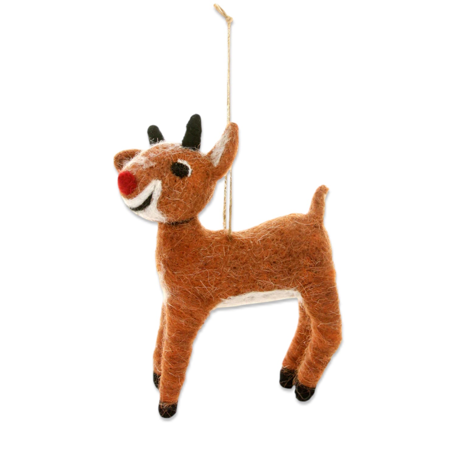 Wool felt Rudolph ornament with red nose, 5 inches tall, inspired by 1964 classic