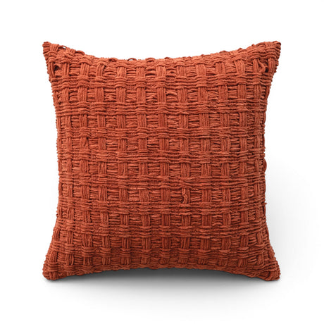 Rust chenille waffle weave 18-inch square accent pillow with cotton back
