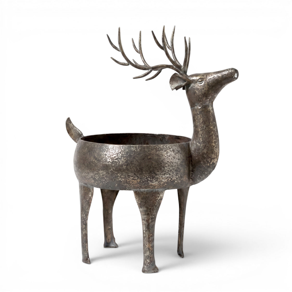 Rustic metal reindeer planter holiday Christmas planter decorative reindeer container for greenery gifts and seasonal displays