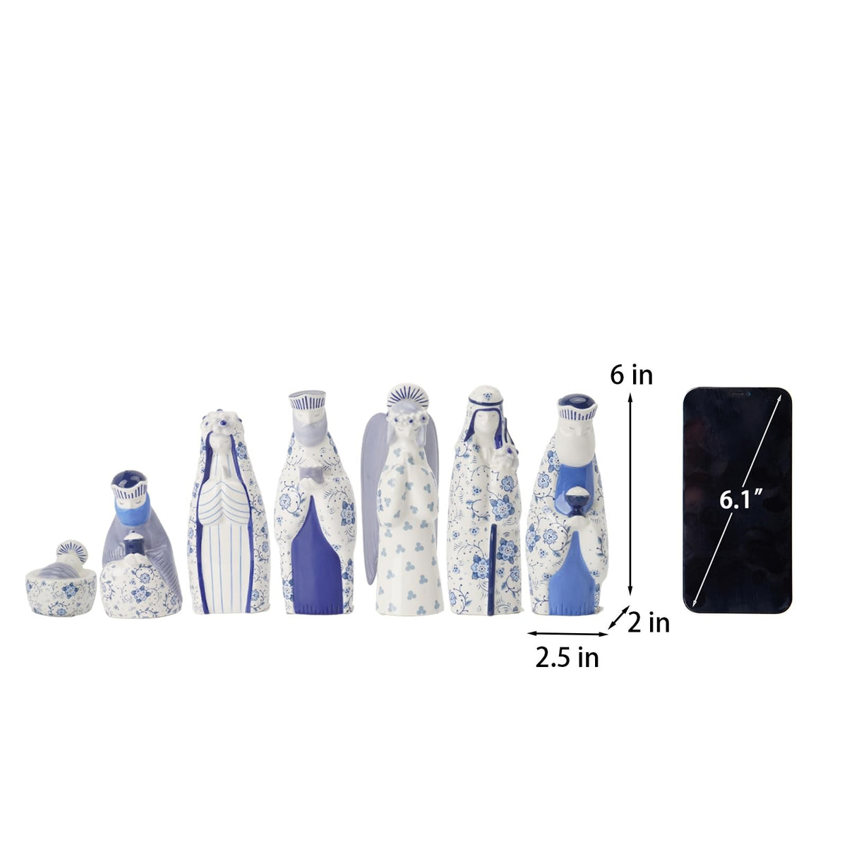Ceramic Nativity Set with Blue Floral Pattern