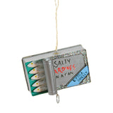 Metal sardine can ornament with glitter and rolled lid, labeled Extra Smelly by cody foster