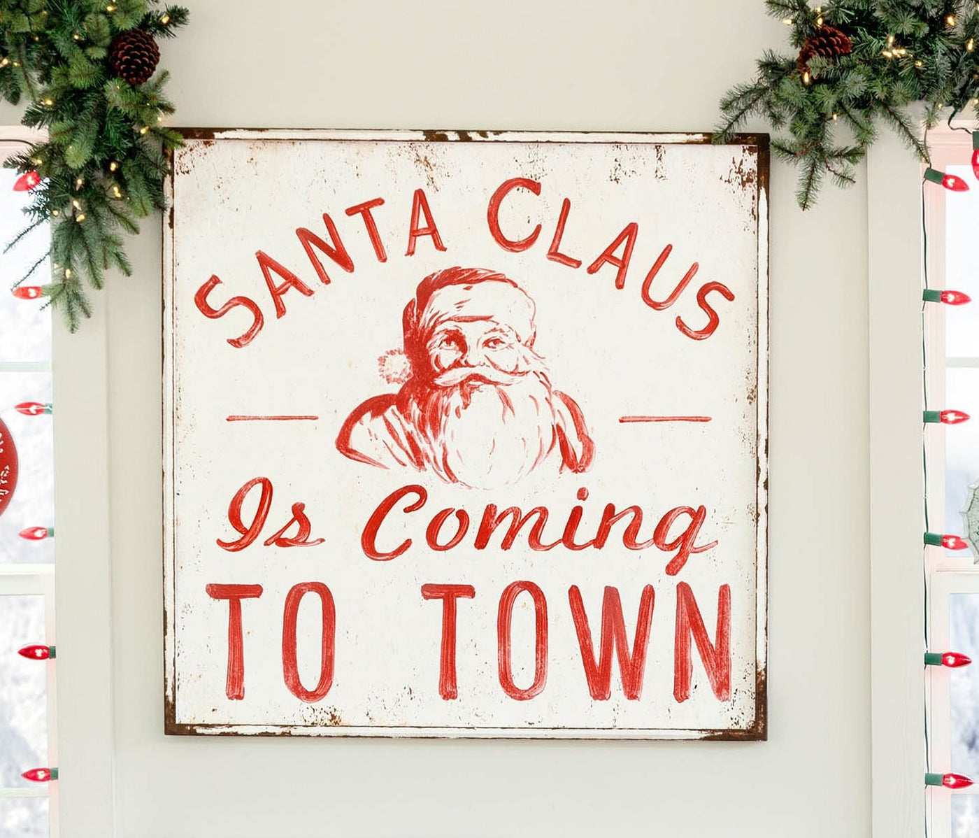 pottery barn Santa metal sign