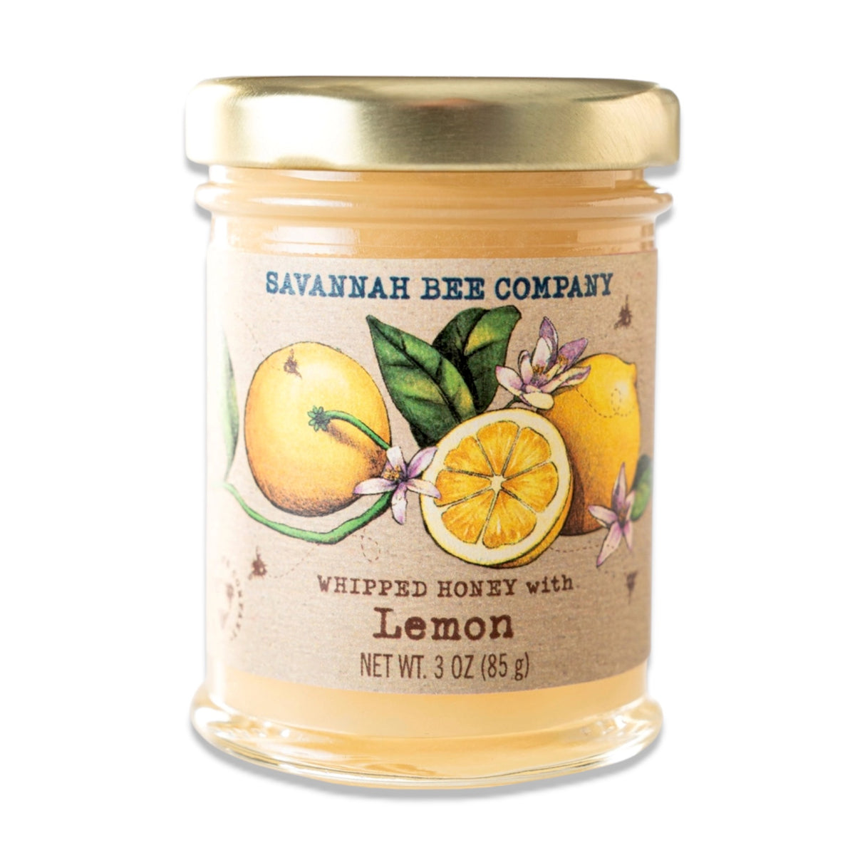 Savannah Bee Company whipped honey with lemon, creamed honey spread made with organic lemon oil, 3 oz mini jar
