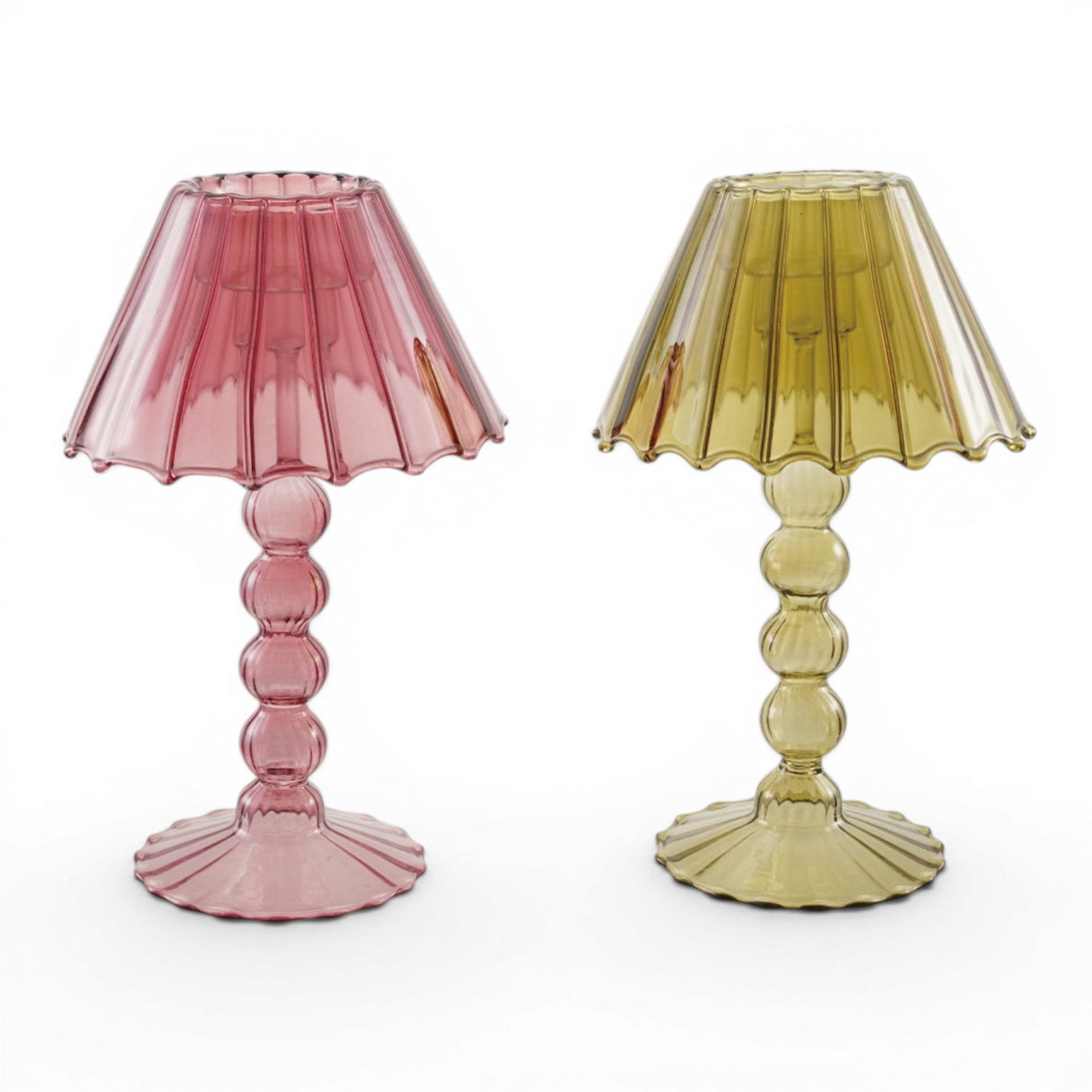 glass scalloped candle holder taper tealight holder colored glass decorative candle stand
