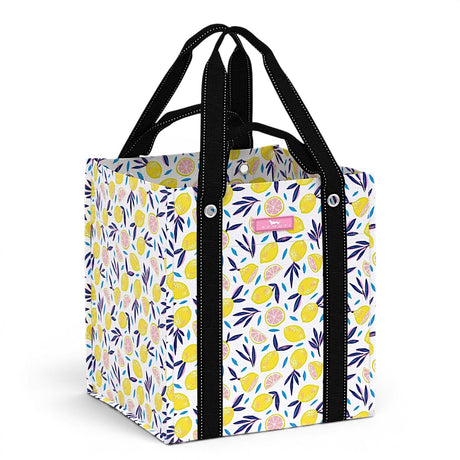 large lemon print reusable grocery tote bag heavy duty structured market bag by Scout